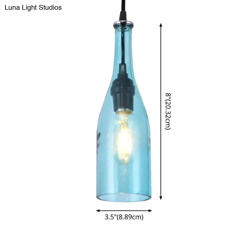 Retro Industrial Glass Pendant Lamp for Restaurants - 1 Light Bottle Shape Hanging Lamp