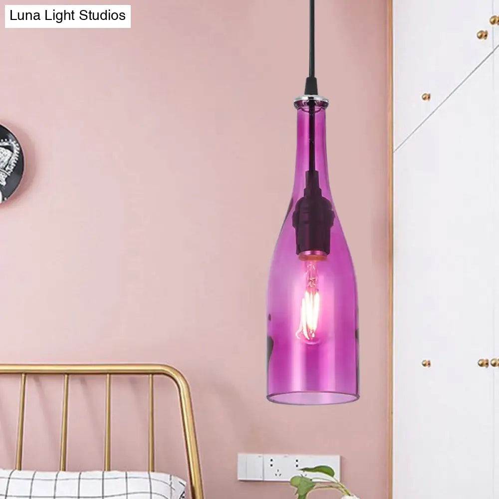 Retro Industrial Glass Pendant Lamp for Restaurants - 1 Light Bottle Shape Hanging Lamp