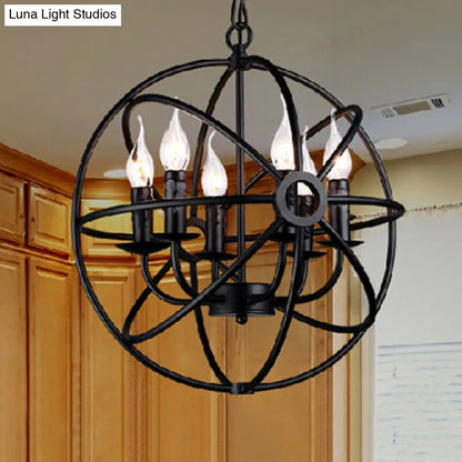 Retro Industrial Globe Pendant Chandelier - Iron Hanging Light Fixture with Candle Design for Coffee Shop Décor