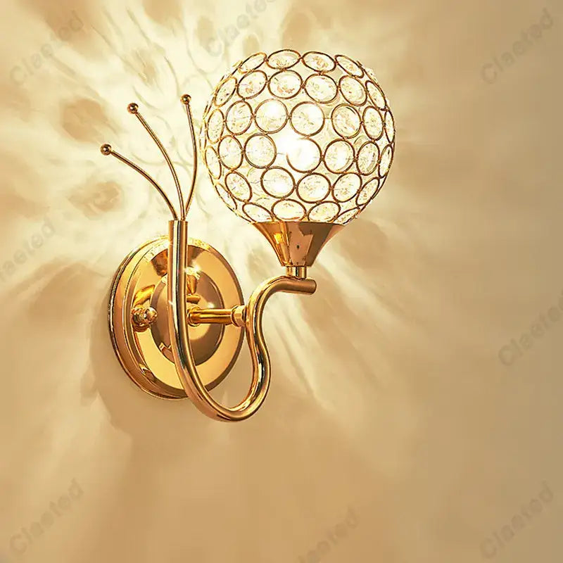 Retro industrial gold wall lamp sconce with spherical crystal globe design for bedroom lighting