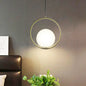 Retro Industrial Gold Suspension Light - Head Ring Pendant with Opal Glass Shade, 12"/14" Width