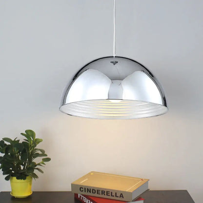 Retro Industrial Hanging Pendant Light with Dome Shade - Chrome Finish