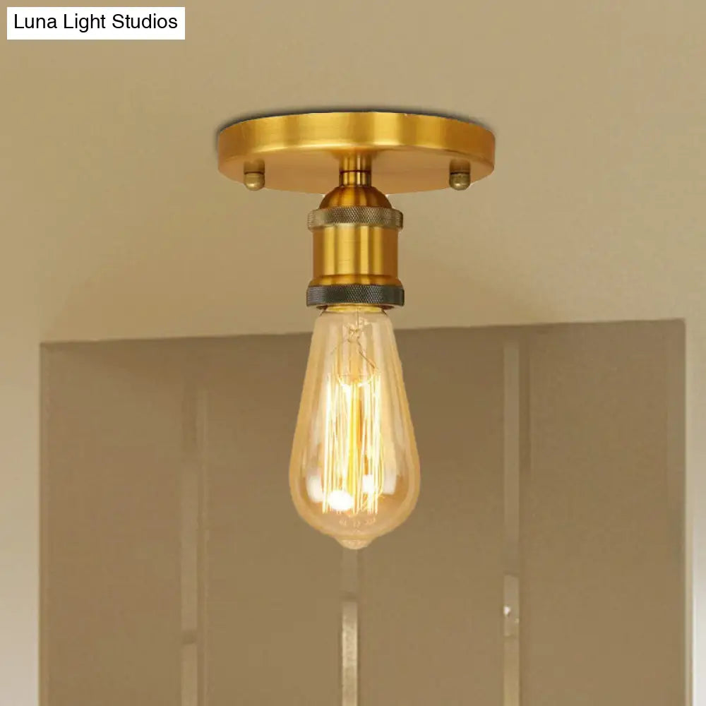 DecorBites™ DecorBites™ Retro Industrial Metal Black/Brass Finish Ceiling Lighting - Exposed Bulb Semi Flush Mount Light for Balcony- 1 Light