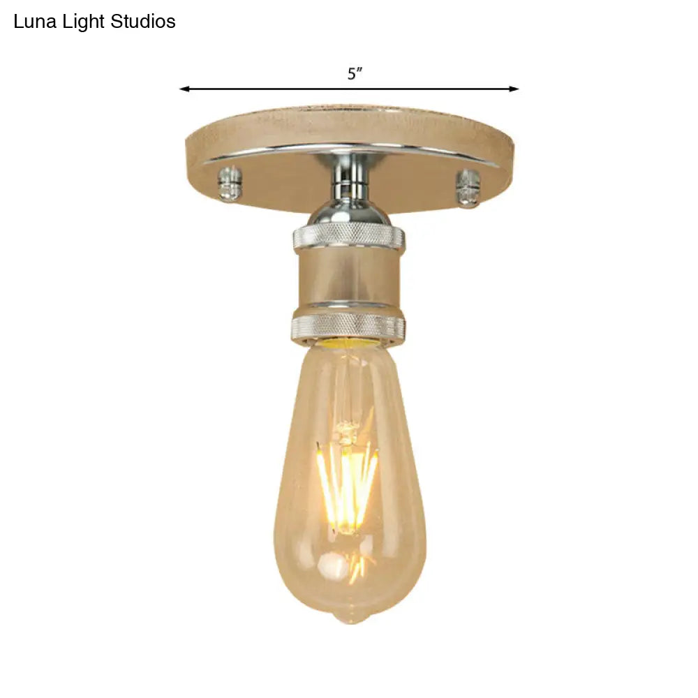 DecorBites™ DecorBites™ Retro Industrial Metal Black/Brass Finish Ceiling Lighting - Exposed Bulb Semi Flush Mount Light for Balcony- 1 Light