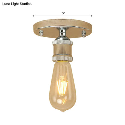 DecorBites™ DecorBites™ Retro Industrial Metal Black/Brass Finish Ceiling Lighting - Exposed Bulb Semi Flush Mount Light for Balcony- 1 Light