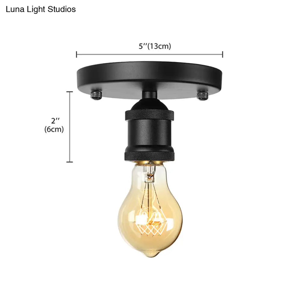 DecorBites™ DecorBites™ Retro Industrial Metal Black/Brass Finish Ceiling Lighting - Exposed Bulb Semi Flush Mount Light for Balcony- 1 Light