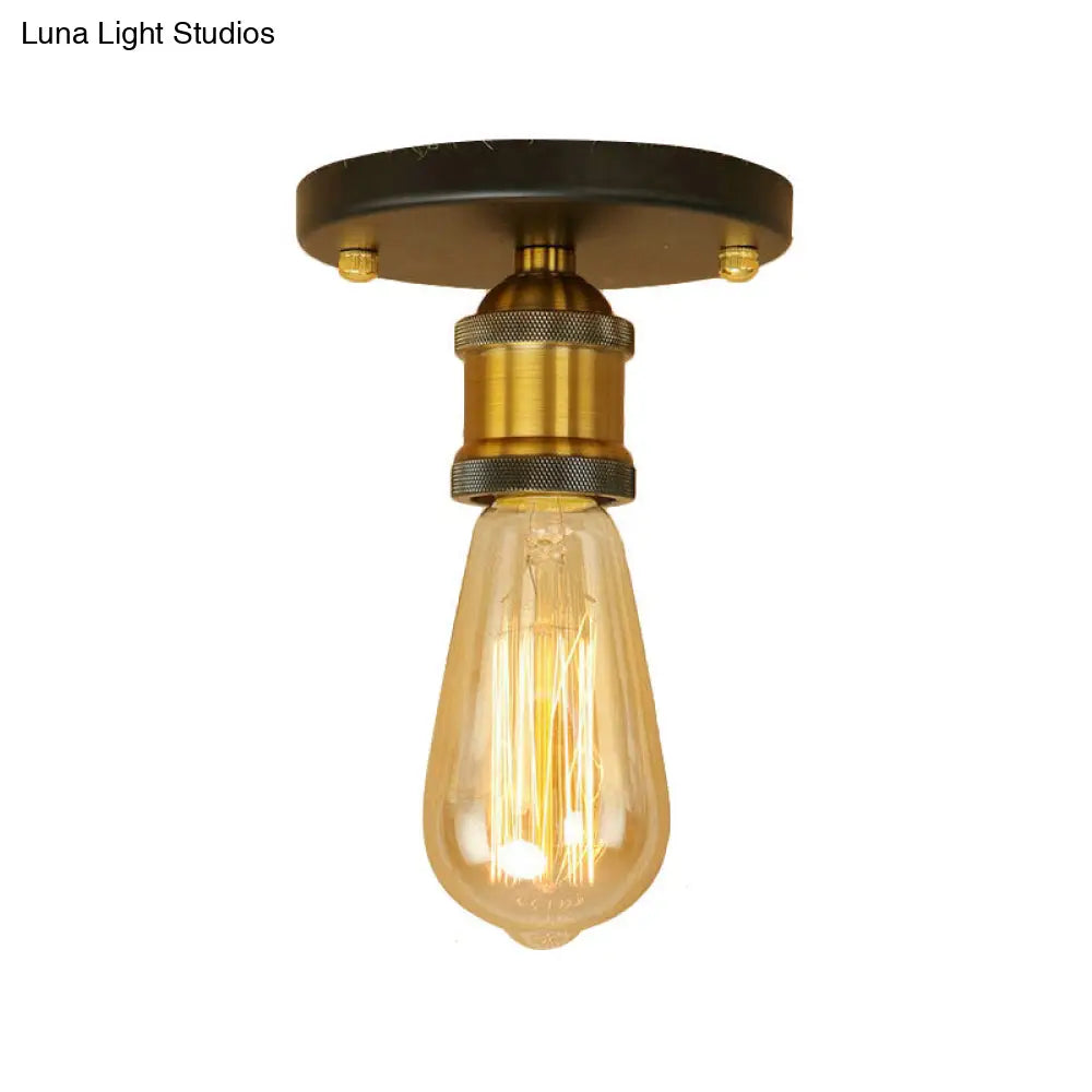 DecorBites™ DecorBites™ Retro Industrial Metal Black/Brass Finish Ceiling Lighting - Exposed Bulb Semi Flush Mount Light for Balcony- 1 Light