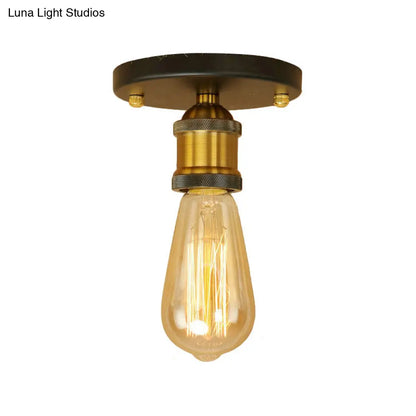 DecorBites™ DecorBites™ Retro Industrial Metal Black/Brass Finish Ceiling Lighting - Exposed Bulb Semi Flush Mount Light for Balcony- 1 Light