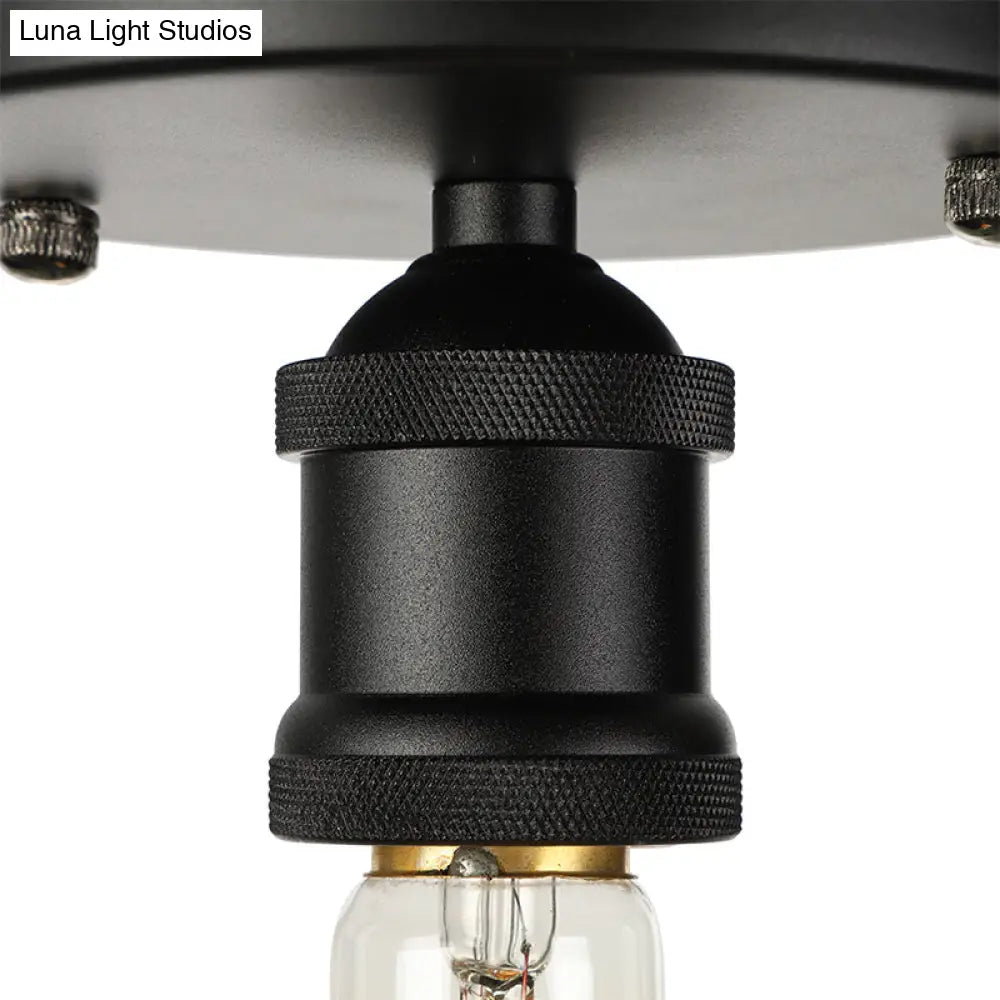 DecorBites™ DecorBites™ Retro Industrial Metal Black/Brass Finish Ceiling Lighting - Exposed Bulb Semi Flush Mount Light for Balcony- 1 Light