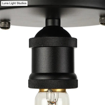 DecorBites™ DecorBites™ Retro Industrial Metal Black/Brass Finish Ceiling Lighting - Exposed Bulb Semi Flush Mount Light for Balcony- 1 Light
