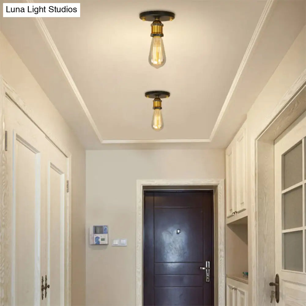 DecorBites™ DecorBites™ Retro Industrial Metal Black/Brass Finish Ceiling Lighting - Exposed Bulb Semi Flush Mount Light for Balcony- 1 Light