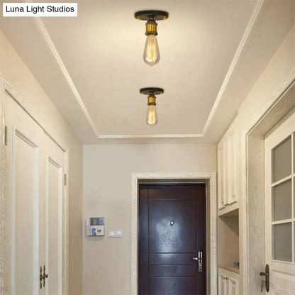 DecorBites™ DecorBites™ Retro Industrial Metal Black/Brass Finish Ceiling Lighting - Exposed Bulb Semi Flush Mount Light for Balcony- 1 Light