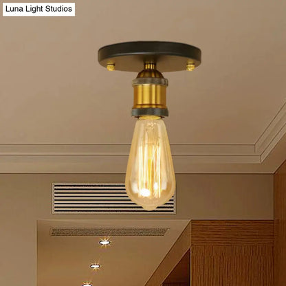 DecorBites™ DecorBites™ Retro Industrial Metal Black/Brass Finish Ceiling Lighting - Exposed Bulb Semi Flush Mount Light for Balcony- 1 Light