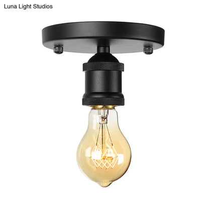 DecorBites™ DecorBites™ Retro Industrial Metal Black/Brass Finish Ceiling Lighting - Exposed Bulb Semi Flush Mount Light for Balcony- 1 Light
