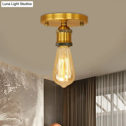 DecorBites™ DecorBites™ Retro Industrial Metal Black/Brass Finish Ceiling Lighting - Exposed Bulb Semi Flush Mount Light for Balcony- 1 Light