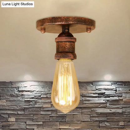 DecorBites™ DecorBites™ Retro Industrial Metal Black/Brass Finish Ceiling Lighting - Exposed Bulb Semi Flush Mount Light for Balcony- 1 Light