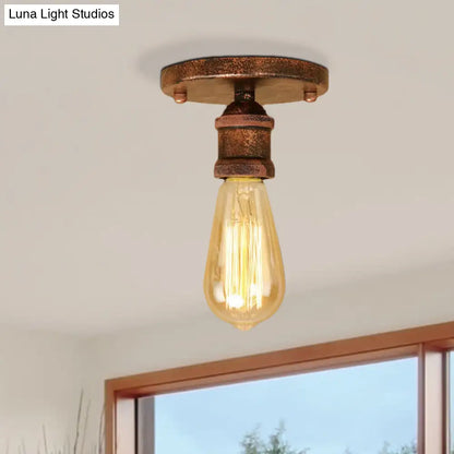 DecorBites™ DecorBites™ Retro Industrial Metal Black/Brass Finish Ceiling Lighting - Exposed Bulb Semi Flush Mount Light for Balcony- 1 Light