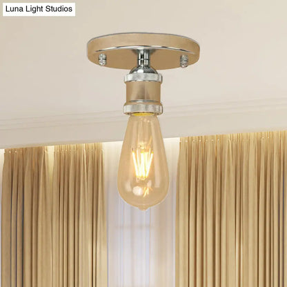 DecorBites™ DecorBites™ Retro Industrial Metal Black/Brass Finish Ceiling Lighting - Exposed Bulb Semi Flush Mount Light for Balcony- 1 Light