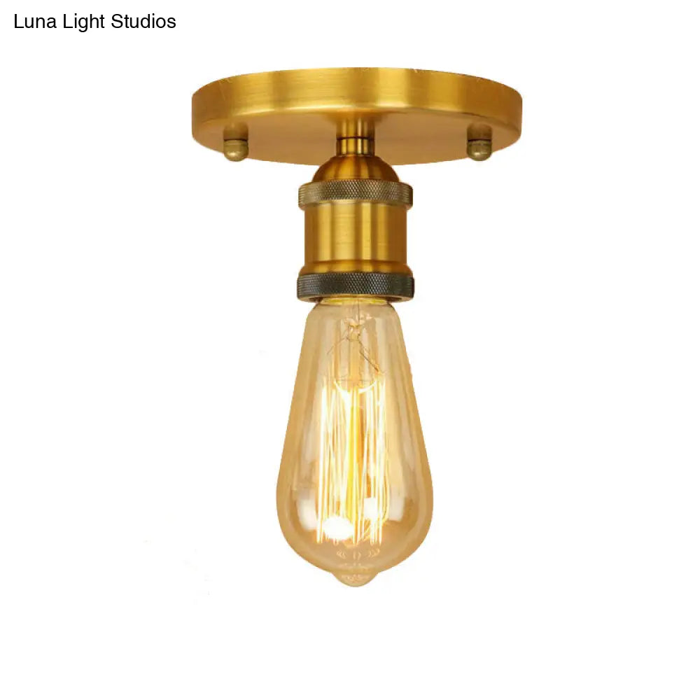 DecorBites™ DecorBites™ Retro Industrial Metal Black/Brass Finish Ceiling Lighting - Exposed Bulb Semi Flush Mount Light for Balcony- 1 Light