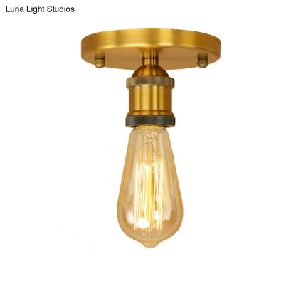 DecorBites™ DecorBites™ Retro Industrial Metal Black/Brass Finish Ceiling Lighting - Exposed Bulb Semi Flush Mount Light for Balcony- 1 Light