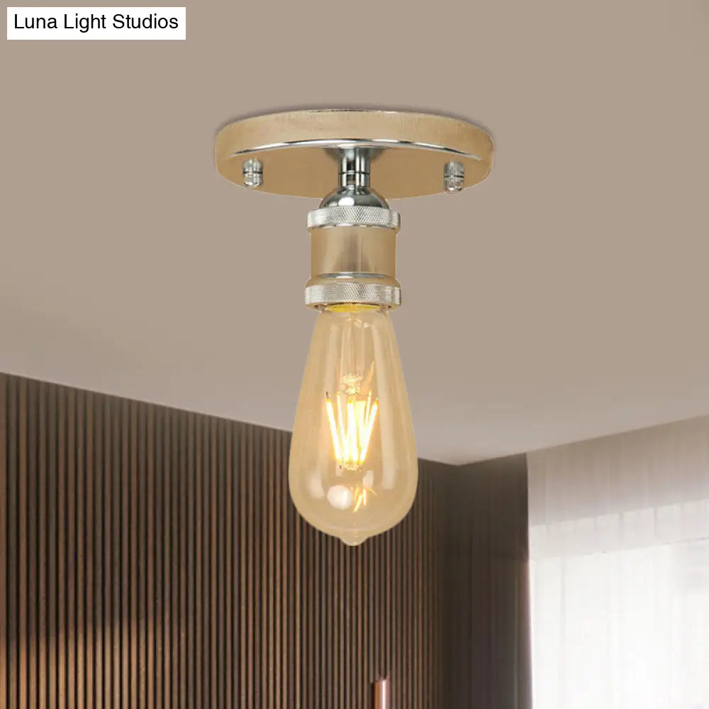 DecorBites™ DecorBites™ Retro Industrial Metal Black/Brass Finish Ceiling Lighting - Exposed Bulb Semi Flush Mount Light for Balcony- 1 Light