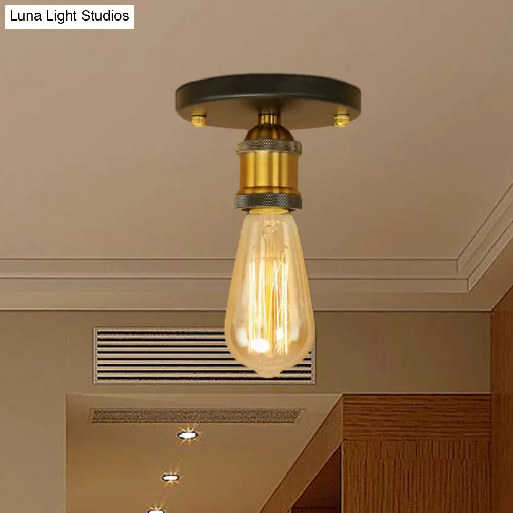DecorBites™ DecorBites™ Retro Industrial Metal Black/Brass Finish Ceiling Lighting - Exposed Bulb Semi Flush Mount Light for Balcony- 1 Light
