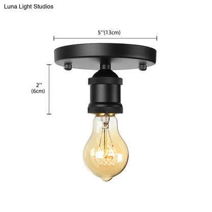 DecorBites™ DecorBites™ Retro Industrial Metal Black/Brass Finish Ceiling Lighting - Exposed Bulb Semi Flush Mount Light for Balcony- 1 Light