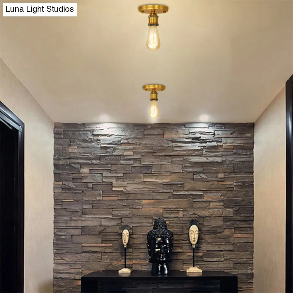 DecorBites™ DecorBites™ Retro Industrial Metal Black/Brass Finish Ceiling Lighting - Exposed Bulb Semi Flush Mount Light for Balcony- 1 Light