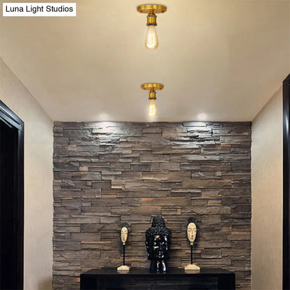 DecorBites™ DecorBites™ Retro Industrial Metal Black/Brass Finish Ceiling Lighting - Exposed Bulb Semi Flush Mount Light for Balcony- 1 Light