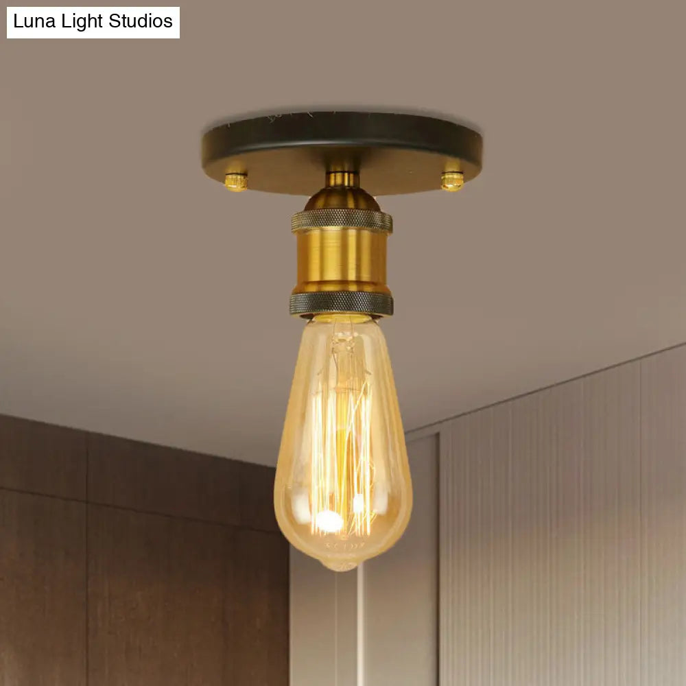 DecorBites™ DecorBites™ Retro Industrial Metal Black/Brass Finish Ceiling Lighting - Exposed Bulb Semi Flush Mount Light for Balcony- 1 Light