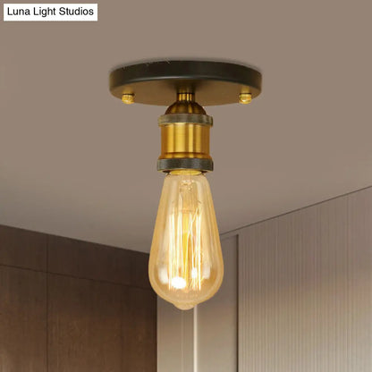 DecorBites™ DecorBites™ Retro Industrial Metal Black/Brass Finish Ceiling Lighting - Exposed Bulb Semi Flush Mount Light for Balcony- 1 Light