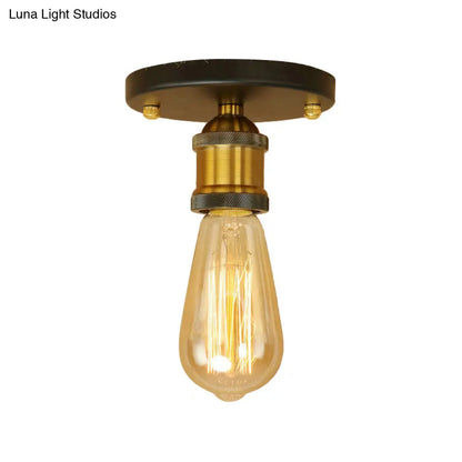DecorBites™ DecorBites™ Retro Industrial Metal Black/Brass Finish Ceiling Lighting - Exposed Bulb Semi Flush Mount Light for Balcony- 1 Light