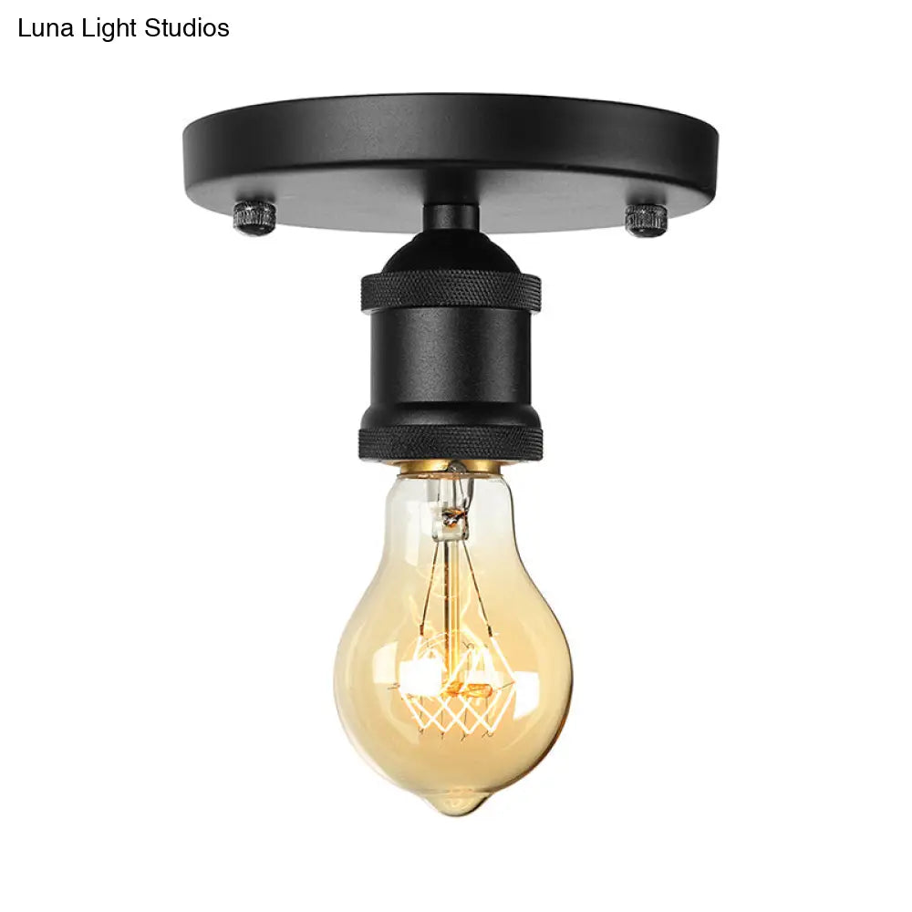 DecorBites™ DecorBites™ Retro Industrial Metal Black/Brass Finish Ceiling Lighting - Exposed Bulb Semi Flush Mount Light for Balcony- 1 Light