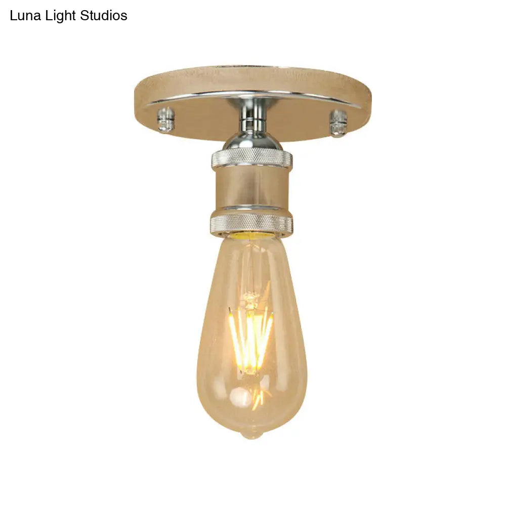 DecorBites™ DecorBites™ Retro Industrial Metal Black/Brass Finish Ceiling Lighting - Exposed Bulb Semi Flush Mount Light for Balcony- 1 Light