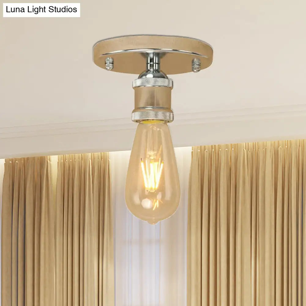 DecorBites™ DecorBites™ Retro Industrial Metal Black/Brass Finish Ceiling Lighting - Exposed Bulb Semi Flush Mount Light for Balcony- 1 Light