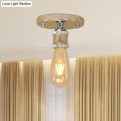 DecorBites™ DecorBites™ Retro Industrial Metal Black/Brass Finish Ceiling Lighting - Exposed Bulb Semi Flush Mount Light for Balcony- 1 Light