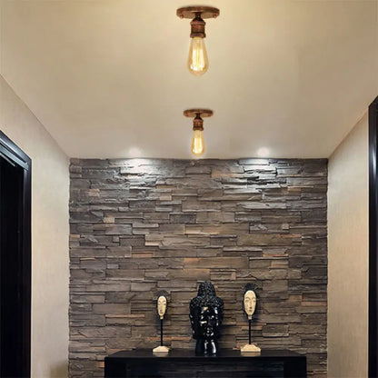 DecorBites™ DecorBites™ Retro Industrial Metal Black/Brass Finish Ceiling Lighting - Exposed Bulb Semi Flush Mount Light for Balcony- 1 Light