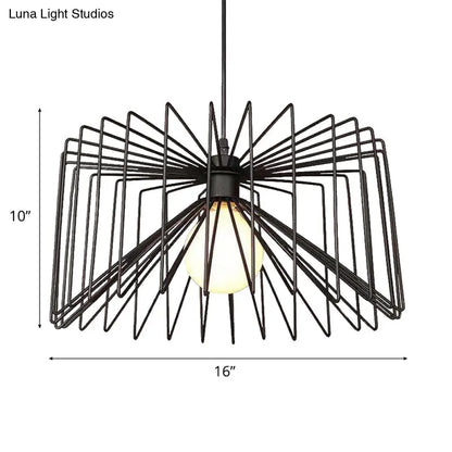 Retro Industrial Metal Cage Pendant Light - Black Hanging Lamp for Living Room