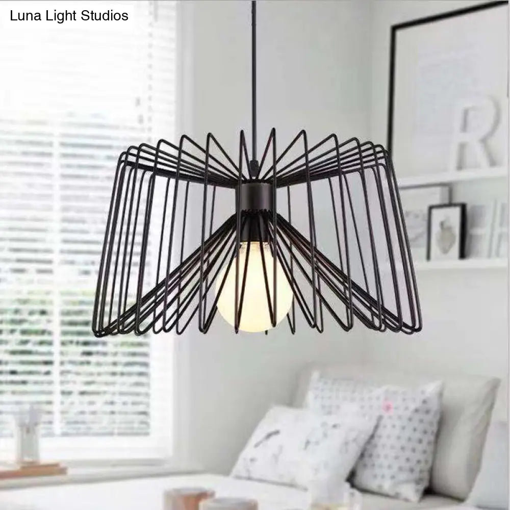 Retro Industrial Metal Cage Pendant Light - Black Hanging Lamp for Living Room