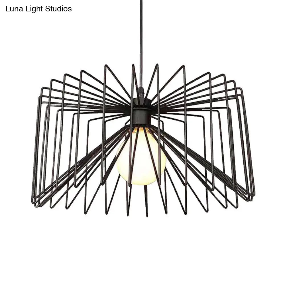 Retro Industrial Metal Cage Pendant Light - Black Hanging Lamp for Living Room