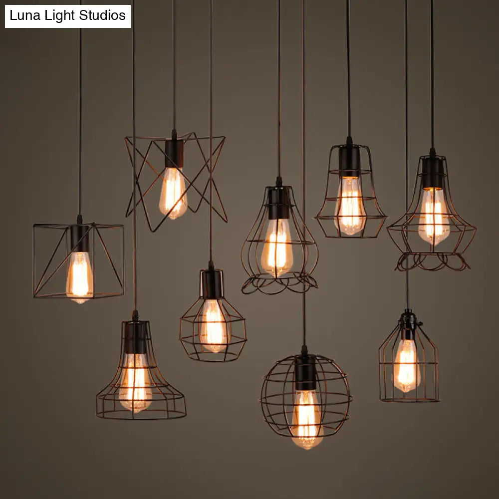 Retro Industrial Metal Cage Pendant Light Fixture - 1-Light Ceiling Hanging Fixture for Restaurants