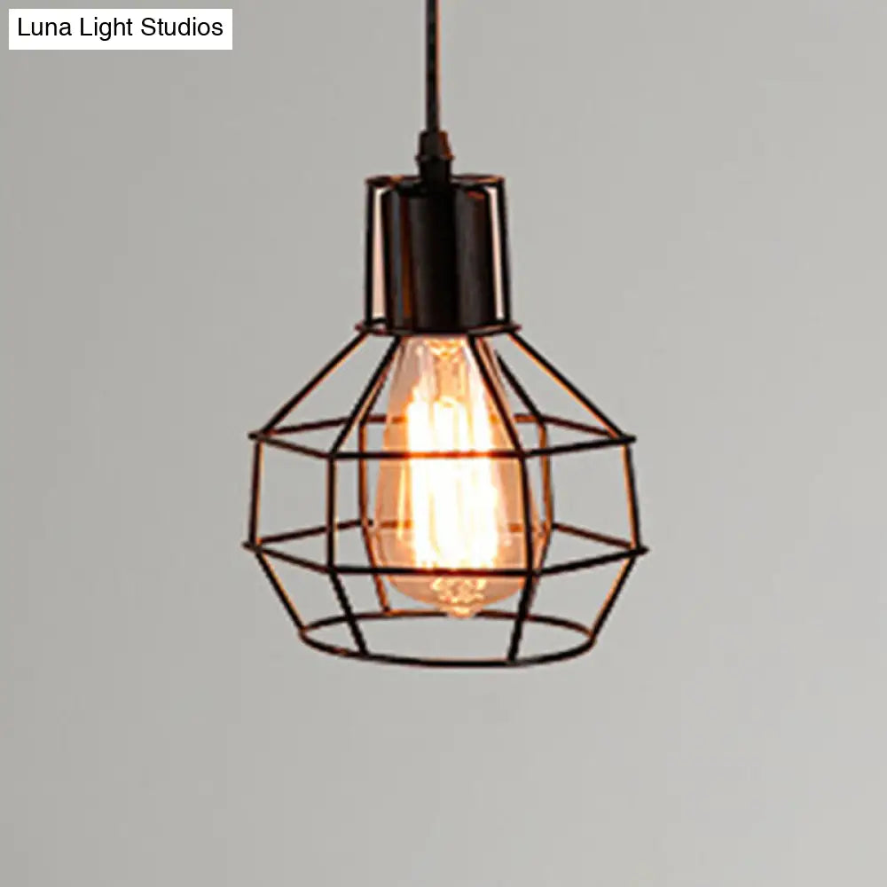 Retro Industrial Metal Cage Pendant Light Fixture - 1-Light Ceiling Hanging Fixture for Restaurants