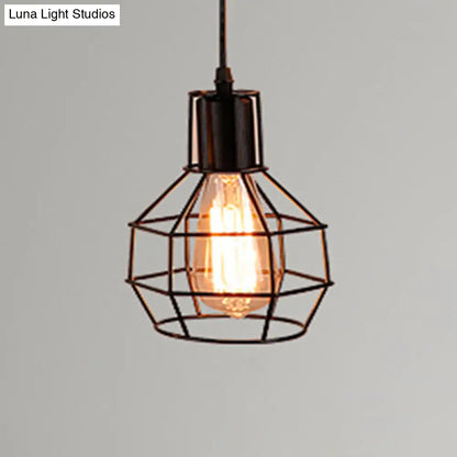 Retro Industrial Metal Cage Pendant Light Fixture - 1-Light Ceiling Hanging Fixture for Restaurants