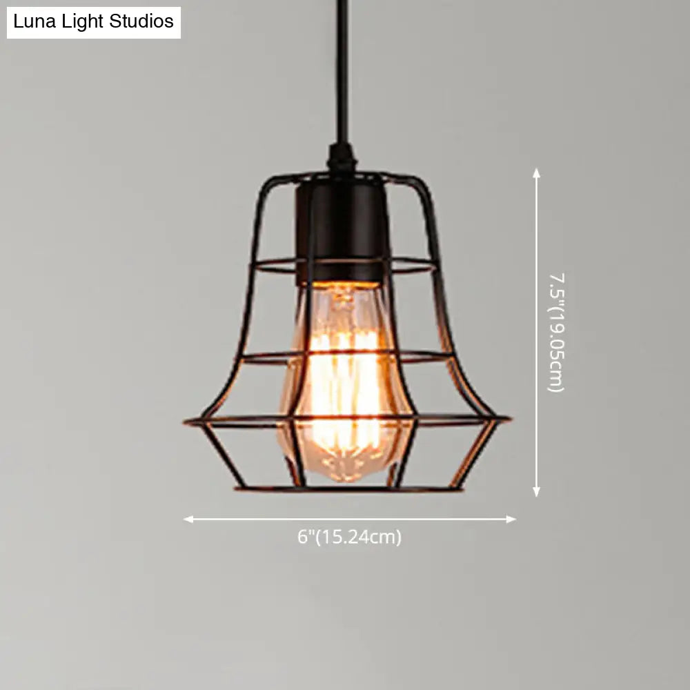 Retro Industrial Metal Cage Pendant Light Fixture - 1-Light Ceiling Hanging Fixture for Restaurants