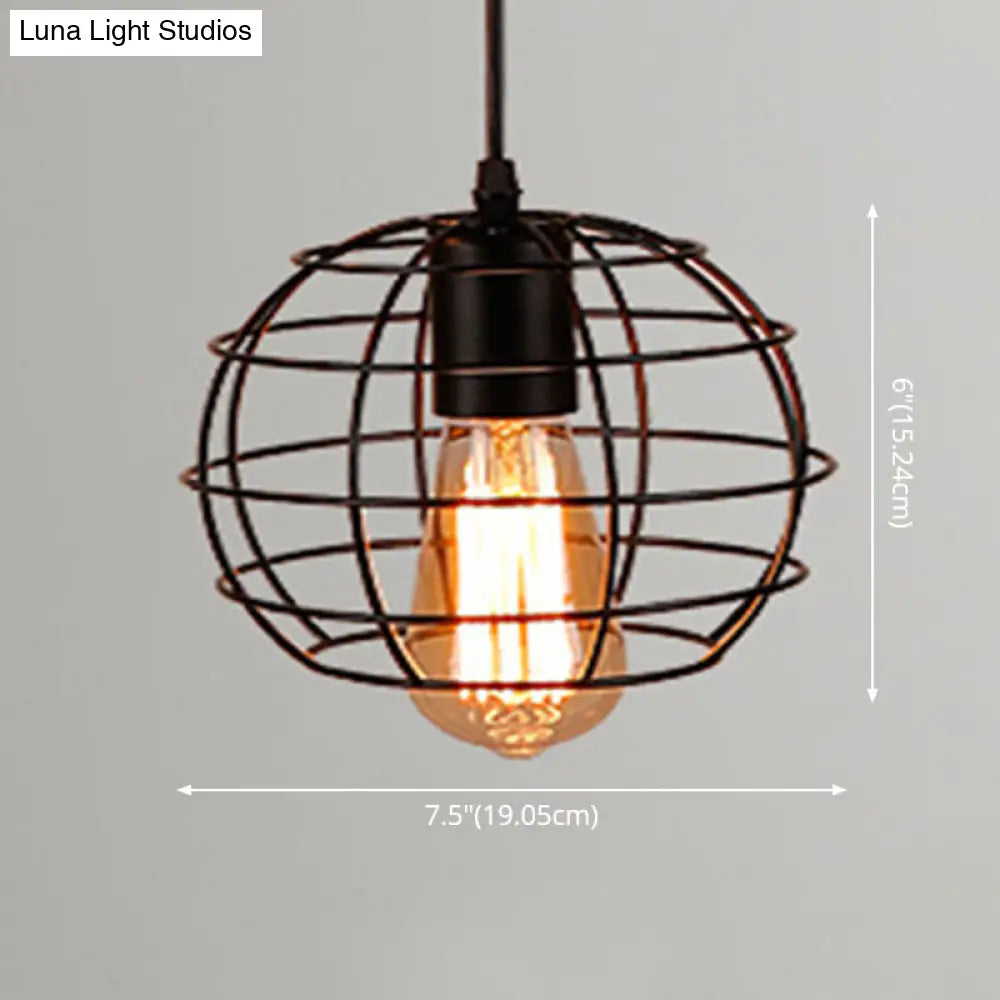 Retro Industrial Metal Cage Pendant Light Fixture - 1-Light Ceiling Hanging Fixture for Restaurants