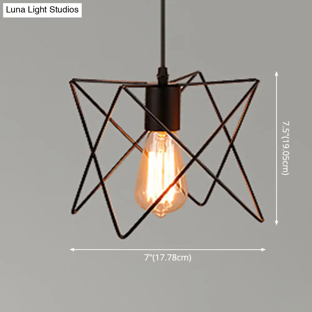 Retro Industrial Metal Cage Pendant Light Fixture - 1-Light Ceiling Hanging Fixture for Restaurants