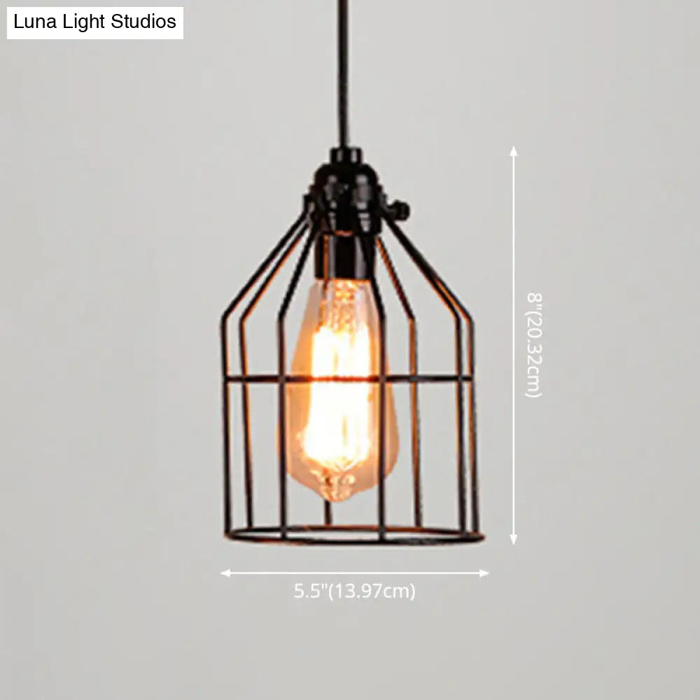 Retro Industrial Metal Cage Pendant Light Fixture - 1-Light Ceiling Hanging Fixture for Restaurants