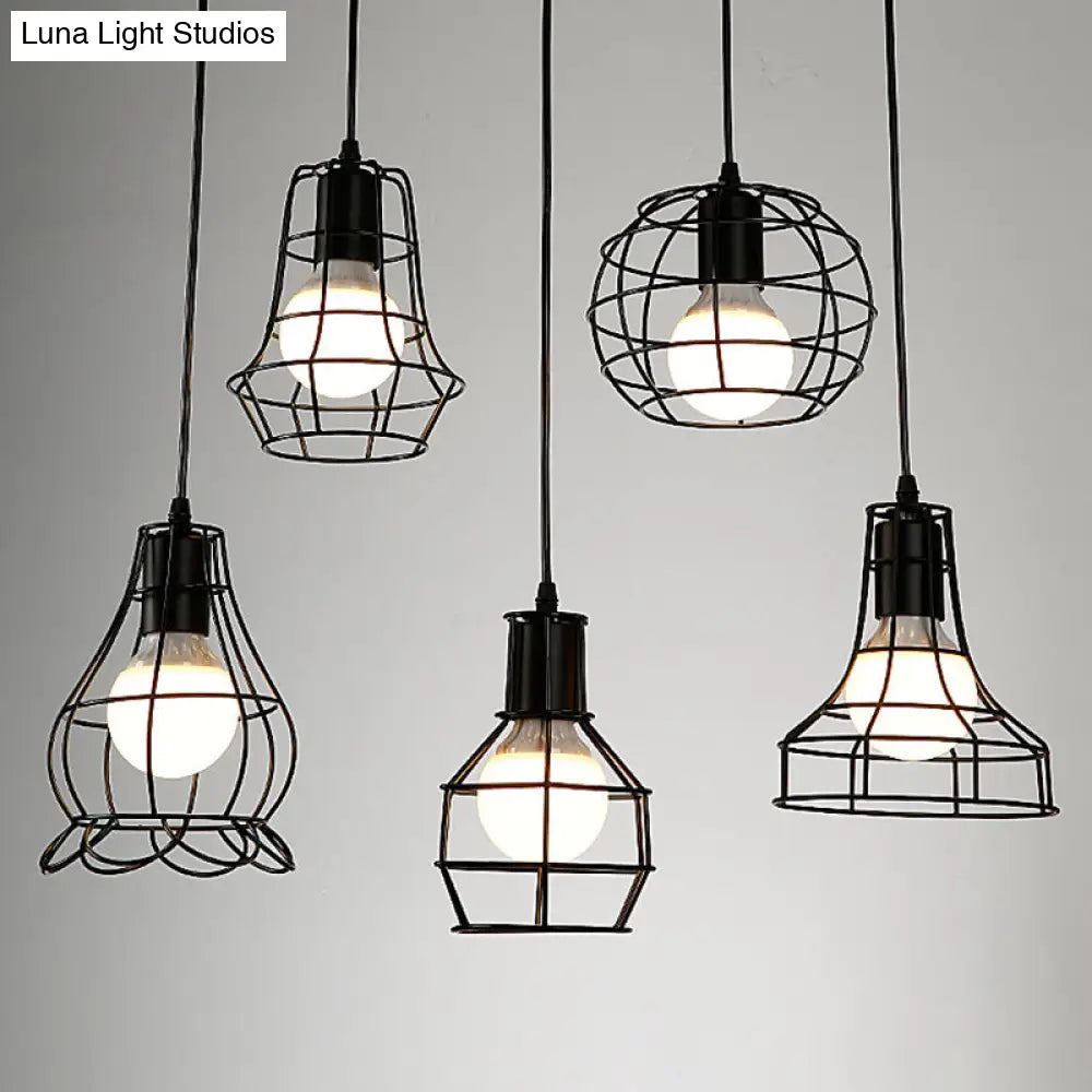 Retro Industrial Metal Cage Pendant Light Fixture - 1-Light Ceiling Hanging Fixture for Restaurants