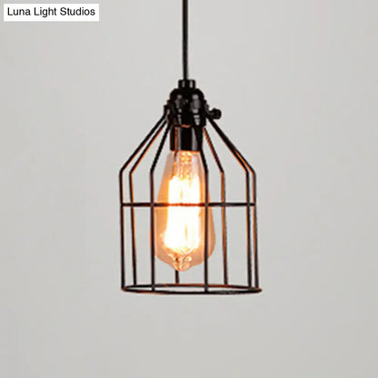 Retro Industrial Metal Cage Pendant Light Fixture - 1-Light Ceiling Hanging Fixture for Restaurants