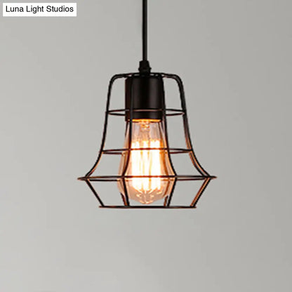 Retro Industrial Metal Cage Pendant Light Fixture - 1-Light Ceiling Hanging Fixture for Restaurants